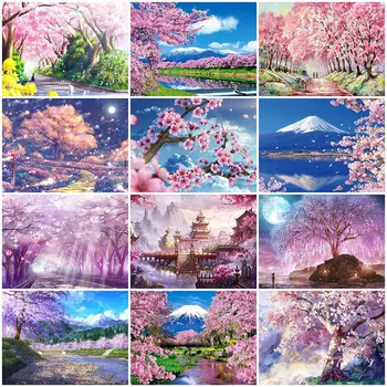 Maastiku Diy Teemant Värvi Mount Fuji Kirsi Õied Mosaiik ristpistes Käsitöö 5P Diy Kunst ja Käsitöö Kit Täiskasvanud
