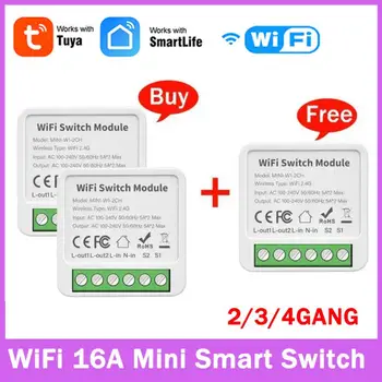 Tuya Wifi / EWeLink 16A Mini Smart Switch 2/3/4 Gang 'i Tugi 2-way-Kontroll Smart Elu Alexa Google' i Kodu Alice Arukas Elu