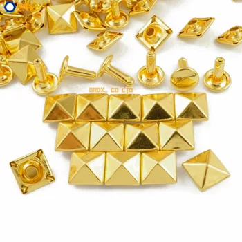 250 set 10mm Gold Pyramid Double Cap Kiire Neet Punk Rock Leathercraft Neetide