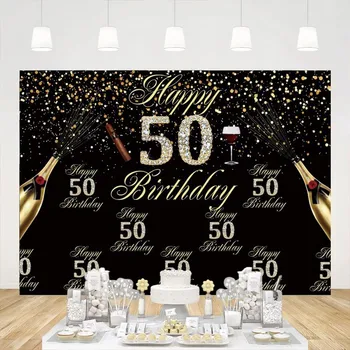 Õnnelik 50. Sünnipäeva Taustaks Sigari Šampanja Teemandid Must Kuld Taustaga Mehed, Fotograafia Sünnipäev Banner Teenetemärgi
