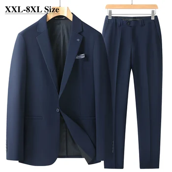 Pluss Suurus 5XL 6XL 7XL Meeste Äri Mood Kaks rõivakomplekti Kevadel ja Sügisel Klassikaline Pulm Ülikond, õhtukleit (ülikond+püksid)