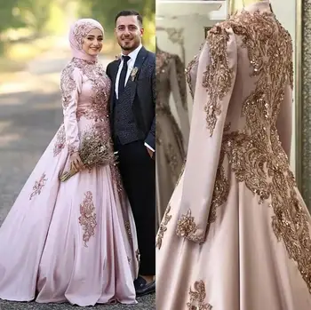 Roos Roosa Moslemi Kõnniteed Kord Kleidid 2023 Ramadan Pikad Varrukad Gilter Litrid Applique Hijab Plekk Õhtul Hommikumantlid