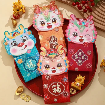 4 Pack Hiina Uus Aasta Õnnelik, Punane Pakettaknad 2024 Aastal Dragon Sümbol Raha Kotti Ümbrik Zodiac