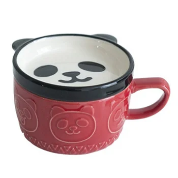 Jaapani Armas Kruus Loominguline Keraamiline Shiba Inu Panda Kohvi Tass Kaanega Kodus Paar Piima Hommikusöök Tassi Vett Tassi(Punane)