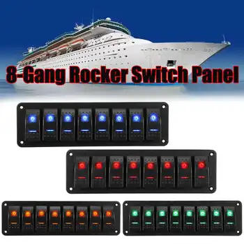 8 Gang Rocker-Lüliti Paneel Komplekt 12V 24V Kaitselüliti Roheline/Sinine/Punane/Oranž LED Veekindel Marine Boat Rocker-Lüliti Paneel
