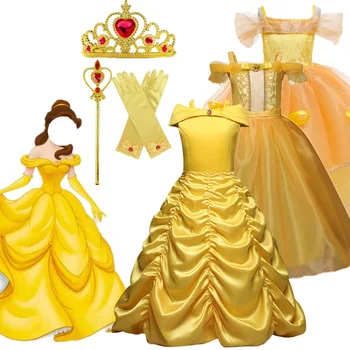 Lapsed Printsess Kleidid Tüdrukute Belle peorõivad Lapse Jõulud Sünnipäeva Cosplay Kostüüm Kaunitar ja Koletis Halloween Varjata