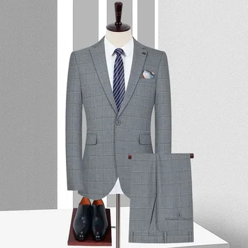 Kõrge kvaliteet (Pintsak + püksid) meeste itaalia stiilis business casual fashion lihtne, elegantne härrasmees slim sobiks kaks rõivakomplekti