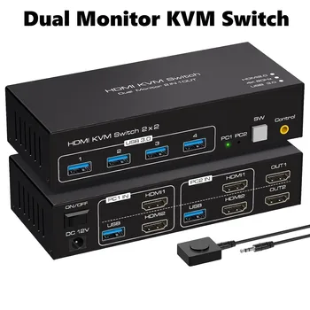 Dual Monitor KVM Switch 2-Port HDMI 4K60Hz KVM Switcher 2 Arvutid 2 Monitorid koos 4 USB 3.0 Porti Toetavad Kopeerimine ja Extende
