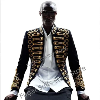 Luxuly Kullaga Kaunistatud Pidulik Hussar Ametnikud Stiilis Must Meeste Ülikonnad, Slim Fit Peigmees Tuxedos 2 Tk(Pintsak+Püksid)Ternos Mascuino