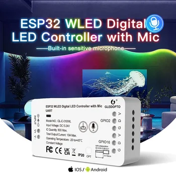 GLEDOPTO ESP32 WLED LED Kontroller Koos Mic &UART Dwonload DIY Muusika Režiimid WS2811 WS2812 SK6812 WS2813 WS2815 Ribad Tuled