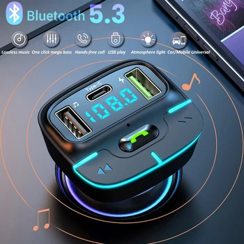 Auto Bluetooth-5.3 FM Saatja Juhtmeta Audio Vastuvõtja Auto MP3 Mängija, 66W PD Kiire Laadija Ümbritseva Valguse Muti-punkt Laadija