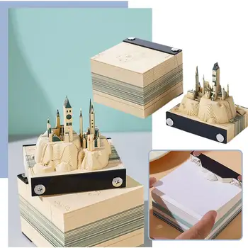 Suur Loss 3D Notepad Raamatu Skulptuur Kunsti DIY Märkus Arhitektuur Retro Notepad Kleepuv Hoone Art Originaalsus Loominguline D6V1
