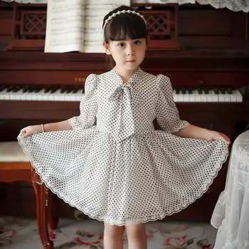 2024 Teenmiro Vintage Polka Dot Kleidi Baby Tüdrukud, Lapsed Suvel Sifonki Kleidid Sünnipäev Laste Fotograafia Pall Hommikumantlid
