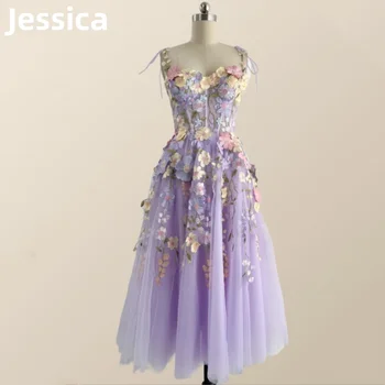 Jessica Lavendel Lilled Tanssiaiset Kleidid Vestidos De Fiesta 3DAppliqué Pits Tikand õhtukleit Kullake Pulmapidu Kleit