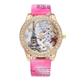 Vintage Pariisi Torni Naiste Mood Vaata Crystal Nahast Kvarts Käekell женские часы reloj de bolsillo montre femme acier