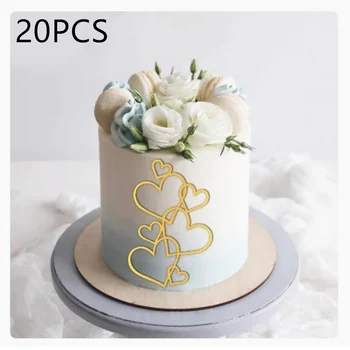 20Pcs 1Set Südamed Happy Birthday Cake Torukübar Kuld ARMASTUS Akrüül sõbrapäeva Kook Torukübar Pulmapidu Kingitus Magustoit Teenetemärgi