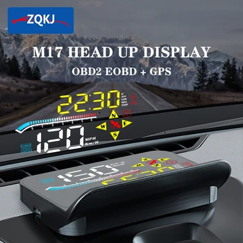 ZQKJ HUD M17 OBD-Ja GPS-i jaoks Kõik Autod Multifunktsionaalne Spidomeeter Head Up Display Auto Elektroonika Tarvikud Pinge Alarm
