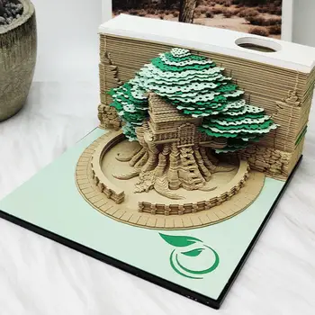 1TK Roheline Treehouse kolmemõõtmeline Raamat Nikerdamist Kooli Memo Aeg Töö 3D-Pad Padjad Tuled Kalender Led Kalender P3U4