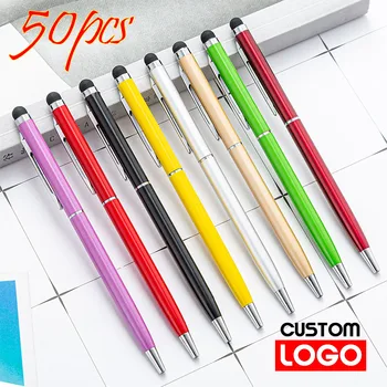 50 Pakki 13-värv Mini Metal 2-in-1 Pliiatsiga Universaalne Pastapliiats Teksti Graveerimine Custom Logo Office Kooli Reklaam Pen