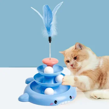 Lemmiklooma mänguasi kass kolme-kihi kass turntable ise nuppe hi, lõbus bell mänguasi palli