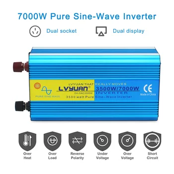 Pure Sine Wave Power Inverter 12V/24V To 220V 3500W/7000W LED-Ekraan Kaugjuhtimispult Koos 3.1 USB Universaalne Pesa Converter