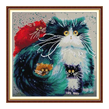 Värviline kass ristpistes kit aida 14ct 11ct loota trükitud lõuendile õmblused, tikandid DIY käsitöö näputöö