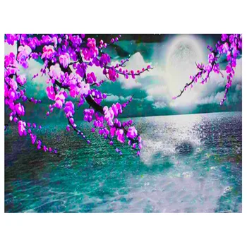 5D Diamond Maali Cherry Blossom Moon Lake Landscape ristpistes Täielik Teemant Tikandid Mosaiik Crystal Kunsti Rhinestone Decor