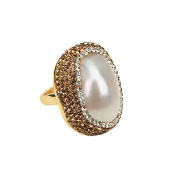 GG Ehted Looduslik Valge Kest Tahutud Golden Ring Crystal Reguleeritav Sea Shell Pärl Ring Naiste Partei Kingitused