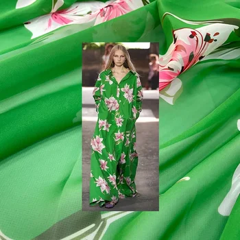 Lily Digitaalse Roheline Trükitud Sifonki Kangast, 100% Polüester Tekstiili Õmblusmasinad Materjal Riie Kõrge Mood Kangast Kleit