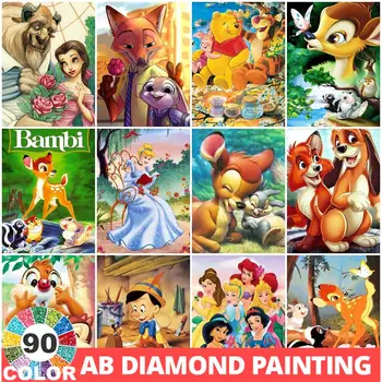 AB Disney Printsess 5D 90 värvi Teemant Maali Karupoeg Puhh Täis Puurida Mosaiik Bambi DIY ristpistes Zootopia Home Decor