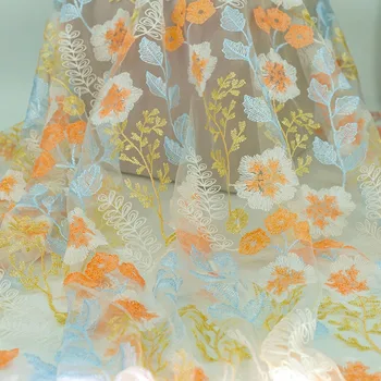 Oranž Ja Valge Lilled kolmemõõtmeline Tikandid Läbipaistev Dekoratiivne Riie, Hanfu Hiina Stiilis Cheongsam Kangast Seelik