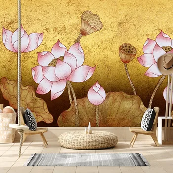 Custom Koorida ja Jääda Heaks Seina Paberid Home Decor Luksus Lotus Flower Water Lily Taustapildid eest elutuba Murals Trükkimine