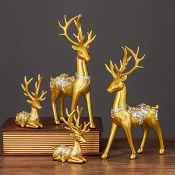 Golden Deer Kuju Põhjapõder Kujukeste Vaik Põder Skulptuur Õnn Luksus Kodu Decor Jõulud Teenetemärgi Laua Kaunistused