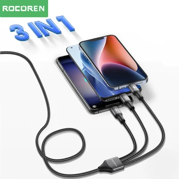 Rocoren 3 in 1 USB-Kaabel-Kiire Laadimine Laadija USB Type C Kaabel iPhone 15 14 13 Pro Max Xiaomi Samsung Micro Andmete pikendusjuhet