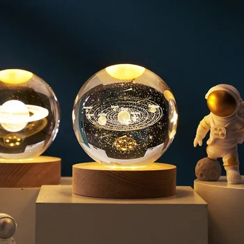 3D Kuu Galaxy Projektor LED Night Light Uudsus Rõngas Tuled Sünnipäev Jõulud Kingitus USB Power Magamistuba Decor Crystal Tabel Lamp