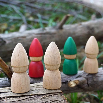 4tk Viimistlemata Puidust Pulk Nukud Loomulik Peg Gnome Peg koos Mütsid Maali DIY Crafts