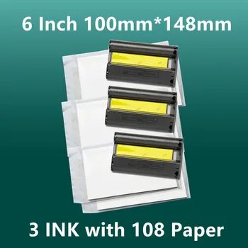 6 Tolline Tindi Kassett RP-108 KP-36IN Tint ja Paber Komplekt Canon Selphy KP-108IN CP1500 CP1300 CP1200 CP910 CP900 Photo Printer