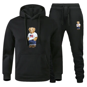 USA Härrasmees Teddy Bear Prindi Mens Topp+Sweatpants 2 Töö Sobib Vabaaja Naiste Streetwears Mood Luksus Tracksuit Komplekt