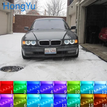 Esitulede Multi-värviline RGB LED Angel Eyes Halo Ring Silma PÄEVATULED RF-Kaugjuhtimispult BMW 7-Seeria E38 1994 -2001 131mmx4 Tarvikud
