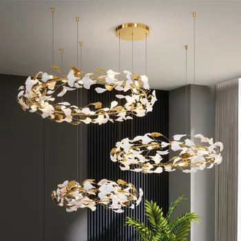Kaasaegne LED-Lühtrid jaoks elutoas Keraamiline Kroonlehed Ripats Ripub Valgustusseadmete Home Decor Kuld Sõrmus Disain Läige Lamp