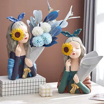 Tüdruk Kujukeste Lillevaasi Vaik Tüdruk Pronksist Skulptuur Õie Lillepotid Lille Omanik Desktop Planter Armas Ornament Komplekt