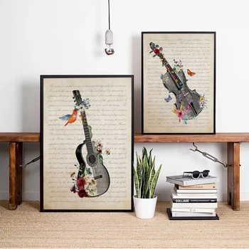 Vintage Kitarr Lilled Plakatid Kunst Muusika Cornet Saksofon Lõuendile Maali Prindi Pildid Seina Kodu elutuba Decor