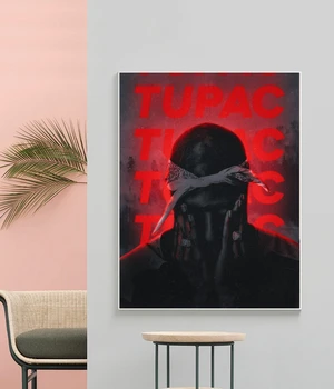 Tupac Shakur Muusika Album Canvas Poster Hip-Hop Räppar Pop Star Seina Maali Kaunistamine (Raamita)
