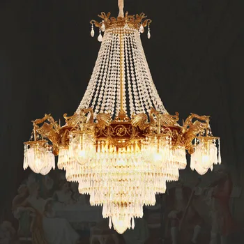 Prantsuse Kristall Vask Ripats Lamp Villa Hotel Duplex Kõrge Lagi Dome Valgustus Euroopa Elutuba Vask Messing Lühter