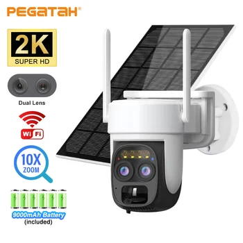 PEGATAH 4MP WiFi Dual Lens Päikeseenergia Aku Kaamera Väljas Turvalisuse PTZ 10X Suurenduse AI Jälgimine videovalve Kaamerad