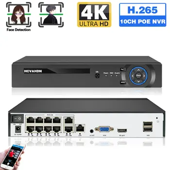 H. 265 4K 8CH 10CH POE NVR IP Turvalisuse Järelevalve Kaamera CCTV Süsteemi XMEYE näotuvastus 8MP 4CH Network Video Recorder