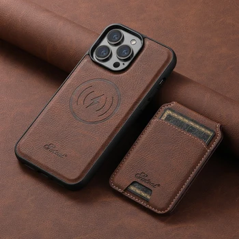 Magnet MagSafe Kaardi Hoidik 2 in 1 Leather Phone Case For iPhone 15 14 13 12 Pro Max SamsungS23 S22 Ultra Plus, Eemaldatav Kate