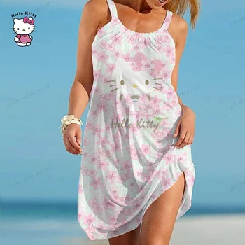 Uus Pluss Suurus Kleidid Euroopas ja Ameerikas Disney Daamid Uus Cartoon Hello Kitty Prindi Pilduma Kleit Juhuslik Beach Kleit Kleit Päike