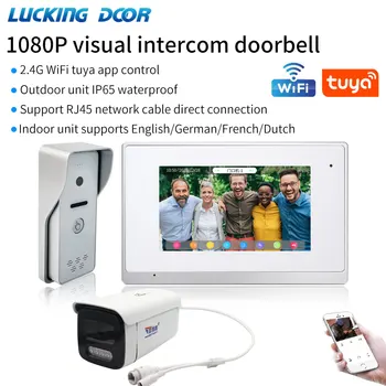 2.4 G WIFI Tuya IP Video Doorphone Intercom Süsteem Komplekt Villa 1080P Puutetundlik Ekraan Väljas IP65 Veekindel RJ45 Uksekell Kaamera