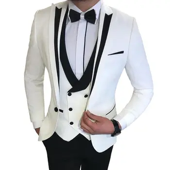 Valge Meeste' s Ülikond 3 Tükki Pintsak Vest Püksid on ainult Üks Nupp Smoking Saavutas Rinnamikrofon Slim Fit Äri Tänapäeva Pulmas Peigmees Kostüüm